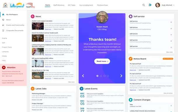 Webpage layout with a user profile section and various links on the left sidebar.