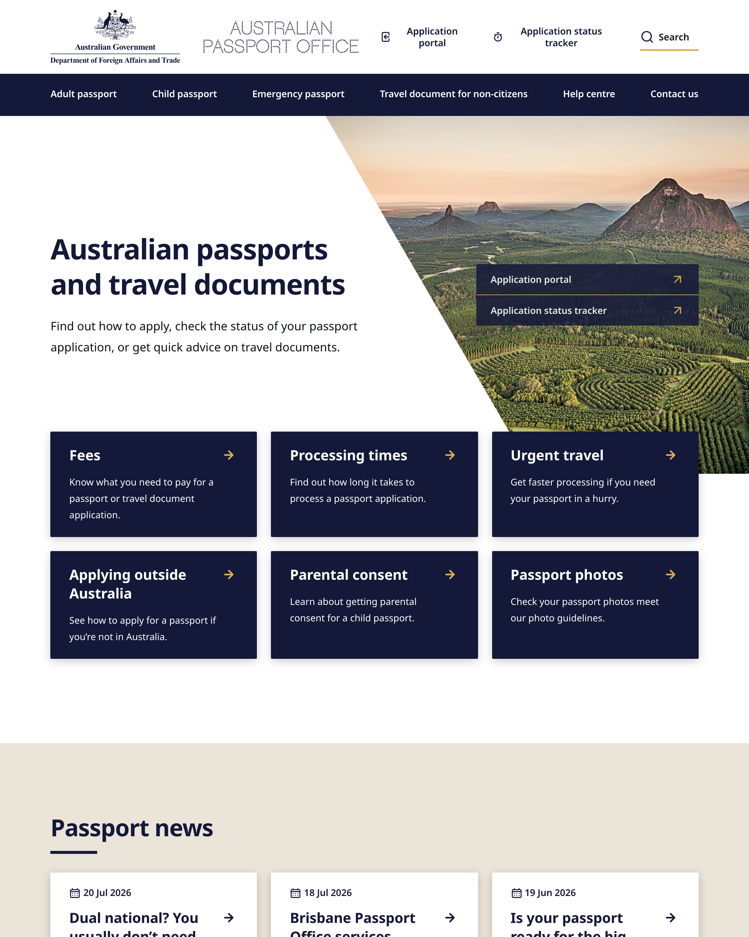 The live passports.gov.au homepage